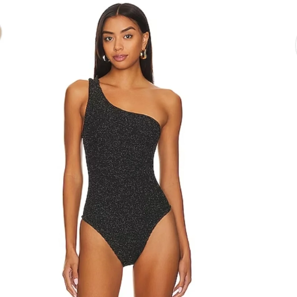 NWT Hunza G Nancy One Piece swimsuit in black and gold metallic - Picture 1 of 8